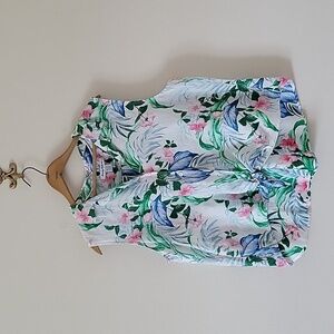 Tommy Bahama Tropical Floral Linen Sleeveless Tie Front Button Down Size XL